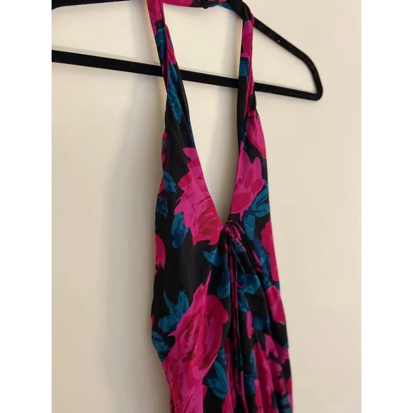 Lulus Fiercely Flowery Black Floral Ruched Halter Dress Small - Picture 4 of 8